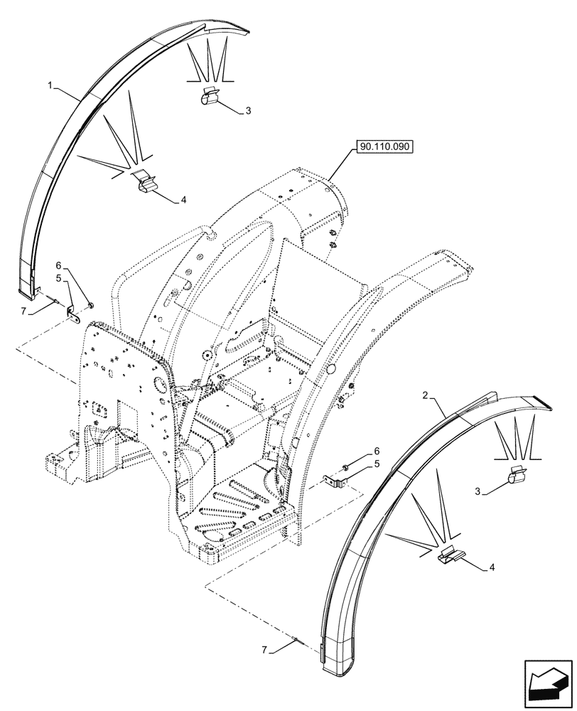 Схема запчастей Case IH FARMALL 90N - (90.116.190) - VAR - 744478 - REAR FENDER EXTENSION, FLAT TYPE, W/O CAB (90) - PLATFORM, CAB, BODYWORK AND DECALS