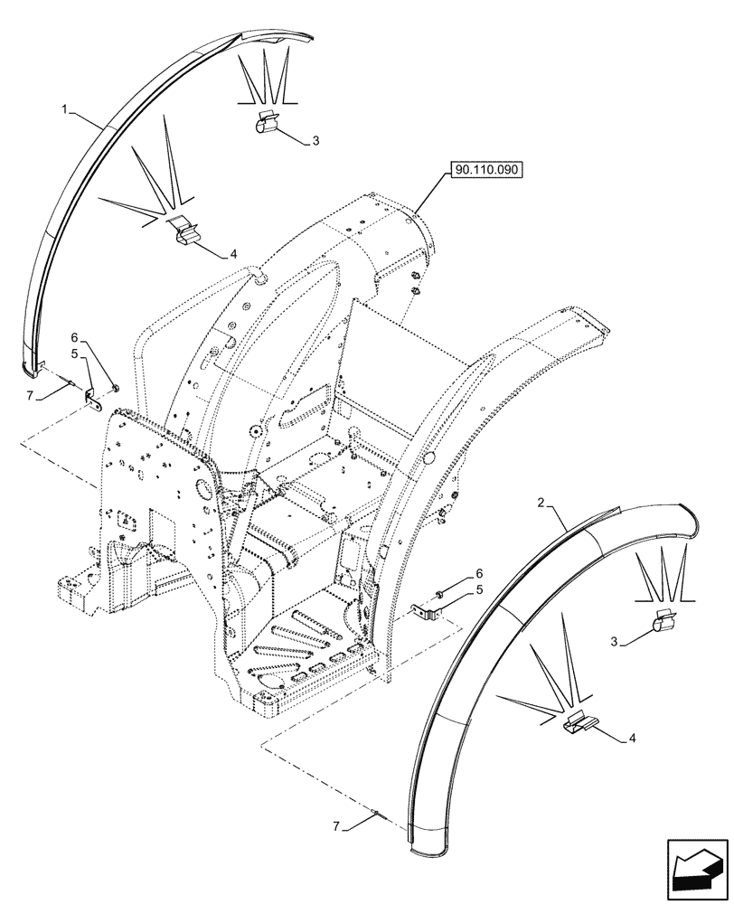 Схема запчастей Case IH FARMALL 90N - (90.116.120) - VAR - 744478 - REAR FENDER EXTENSION, PARTIALLY WRAP AROUND TYPE, CAB (90) - PLATFORM, CAB, BODYWORK AND DECALS
