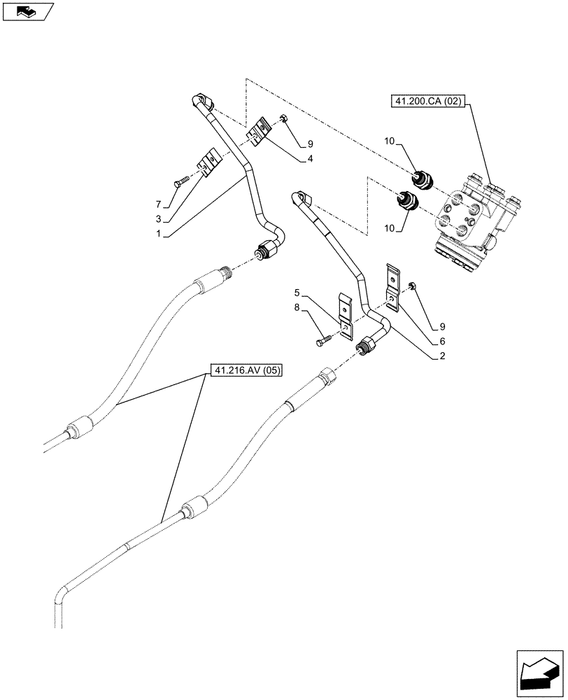 Схема запчастей Case IH FARMALL 105C - (41.216.AV[04]) - VAR - 337323, 338323, 743560, 743561, 744580, 744581, 744582 - STEERING LINE - 4WD (POWERSHUTTLE, HI-LO) (41) - STEERING