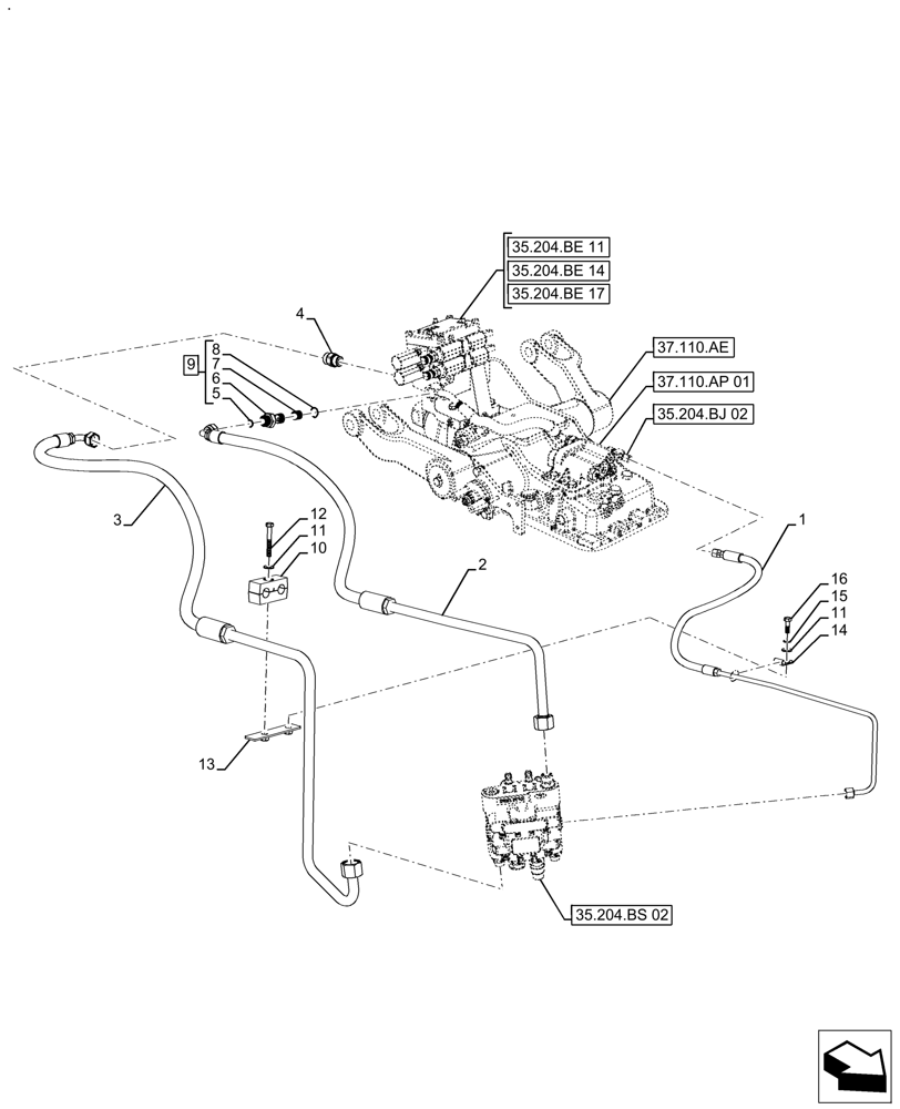 Схема запчастей Case IH FARMALL 110A - (35.204.BS[05]) - VAR - 429475 - MID-MOUNT CONTROL VALVE (35) - HYDRAULIC SYSTEMS