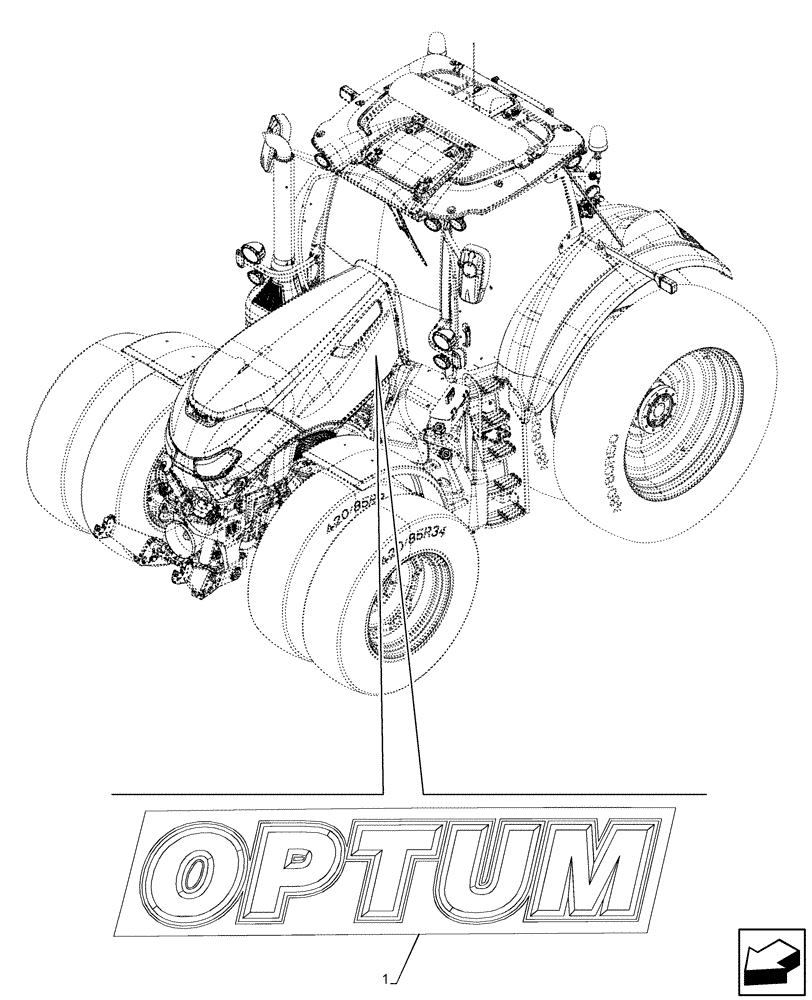 Схема запчастей Case IH OPTUM 270 CVT - (90.108.770) - MODEL IDENTIFICATION DECAL (90) - PLATFORM, CAB, BODYWORK AND DECALS