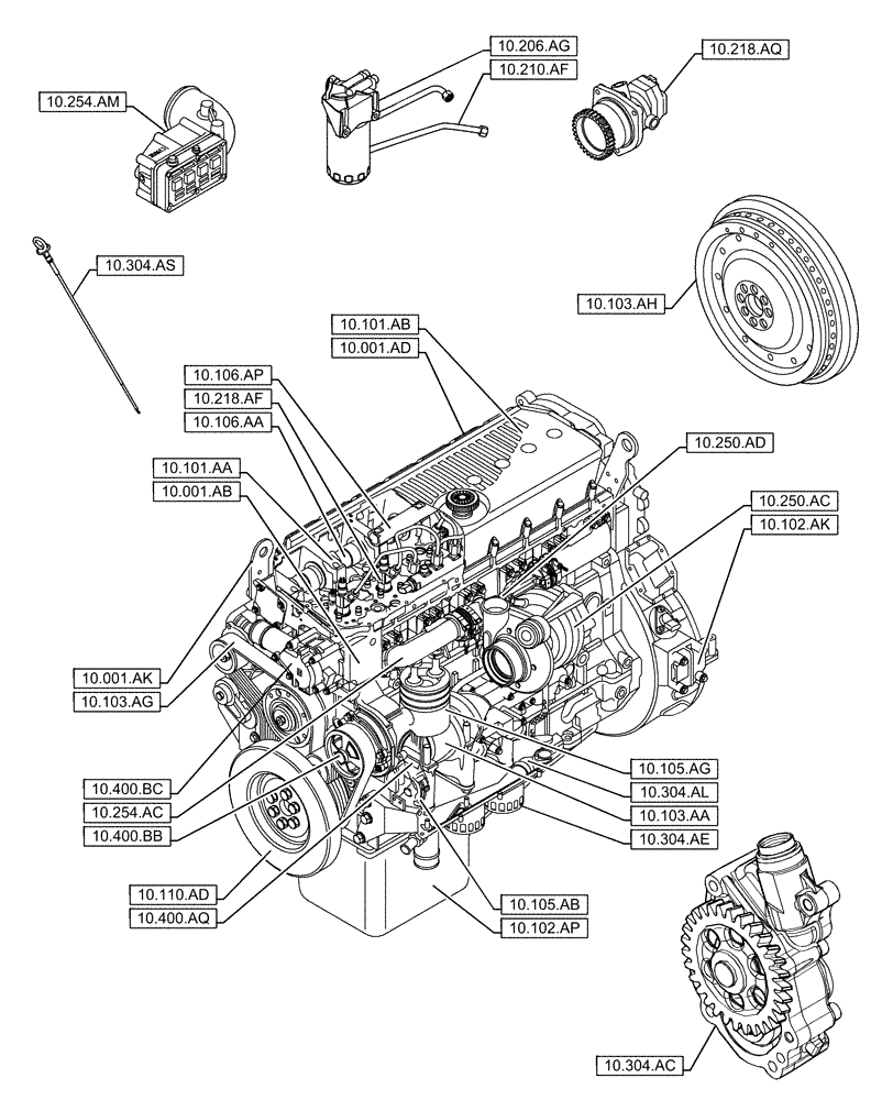 Схема запчастей Case IH F3HFE613A B003 - (10.000.00) - SECTION INDEX - ENGINE (10) - ENGINE