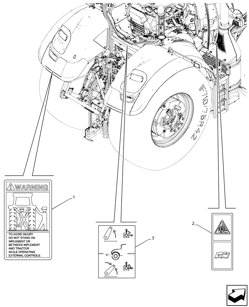 Схема запчастей Case IH OPTUM 300 CVT - (90.108.200) - VAR - 758768, 758769, 758770, 758771, 758772, 758773, 759304, 759305, 759306, 759307, 759308 - WARNING DECAL, PTO (90) - PLATFORM, CAB, BODYWORK AND DECALS