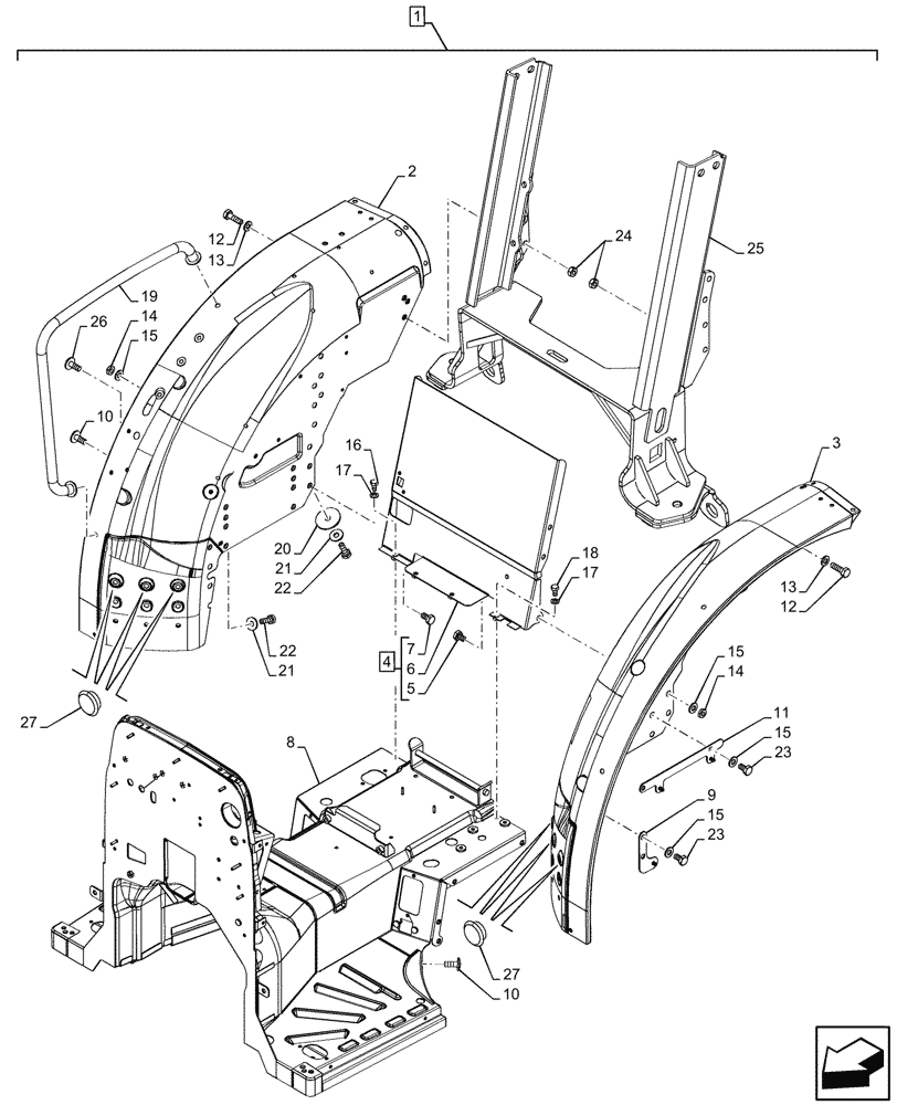 Схема запчастей Case IH FARMALL 110N - (90.110.090) - VAR - 341792, 744478 - PLATFORM, REAR FENDER, HIGH POSITION, W/O CAB (90) - PLATFORM, CAB, BODYWORK AND DECALS