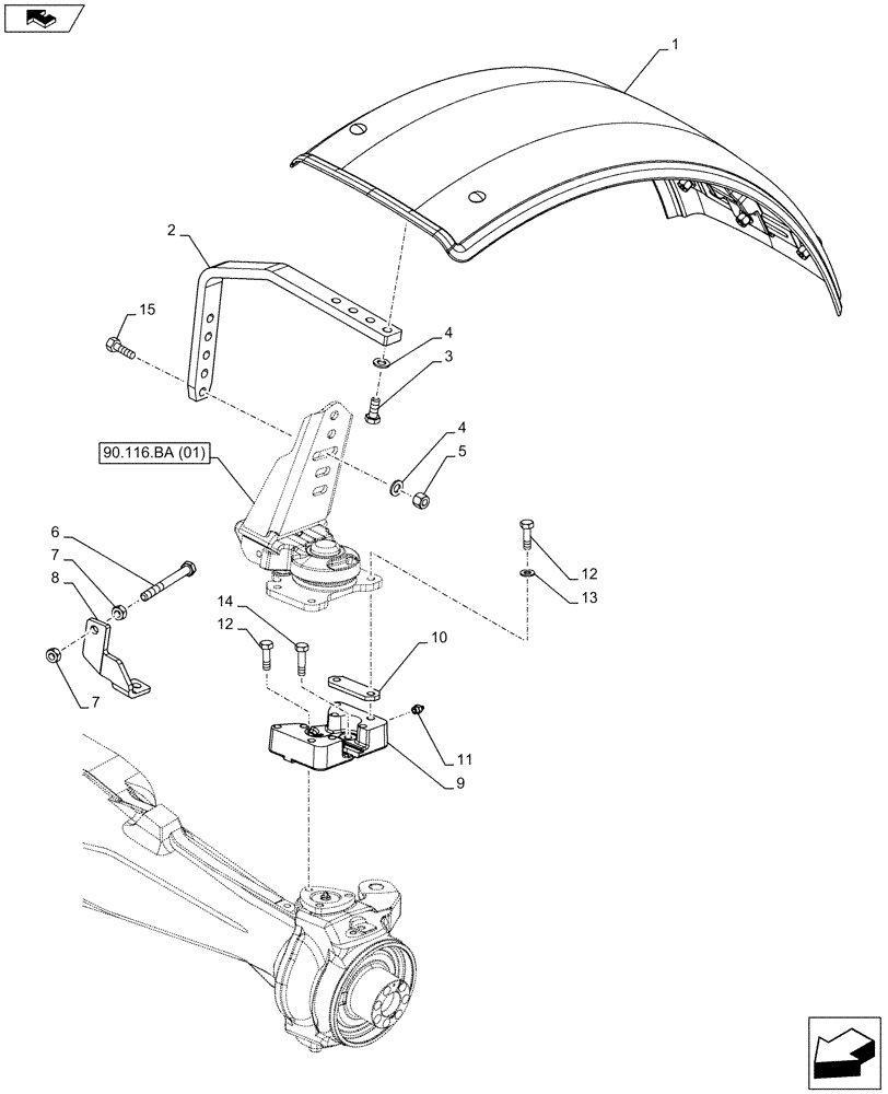 Схема запчастей Case IH FARMALL 115C - (90.116.AC[14]) - VAR - 744673 - FRONT FENDER F/FRONT AXL, W/BRAKES (310MM) - ISO (90) - PLATFORM, CAB, BODYWORK AND DECALS