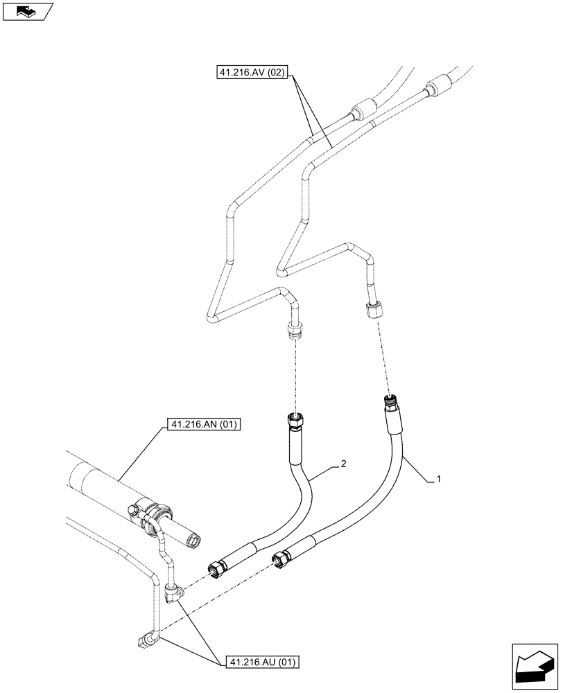 Схема запчастей Case IH FARMALL 95C - (41.216.AV[03]) - VAR - 332723, 338723, 743560, 743561, 744580, 744581, 744582 - STEERING LINE - 4WD (SHUTTLE) (41) - STEERING