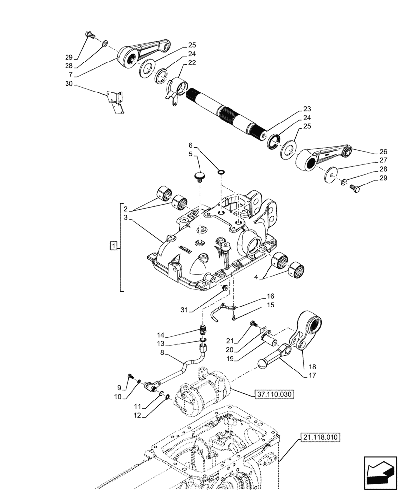 Схема запчастей Case IH FARMALL 80V - (37.110.040) - VAR - 342378, 342379, 342380, 342381, 744833 -REAR, HYDRAULIC LIFT, HOUSING, ARM, W/ LIFT-O-MATIC PLUS, CAB (37) - HITCHES, DRAWBARS & IMPLEMENT COUPLINGS