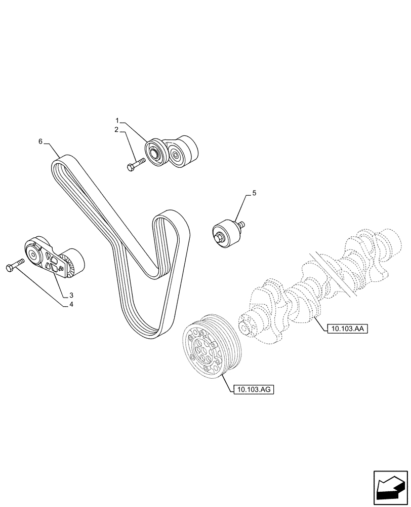 Схема запчастей Case IH F3HFE613A B003 - (10.414.AE) - BELT TENSIONER (10) - ENGINE