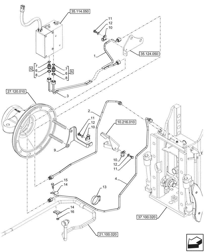 Схема запчастей Case IH FARMALL 80N - (35.124.010) - VAR - 334945, 341516 - 3 POINT HITCH, HYDRAULIC STABILIZER, PIPE (35) - HYDRAULIC SYSTEMS