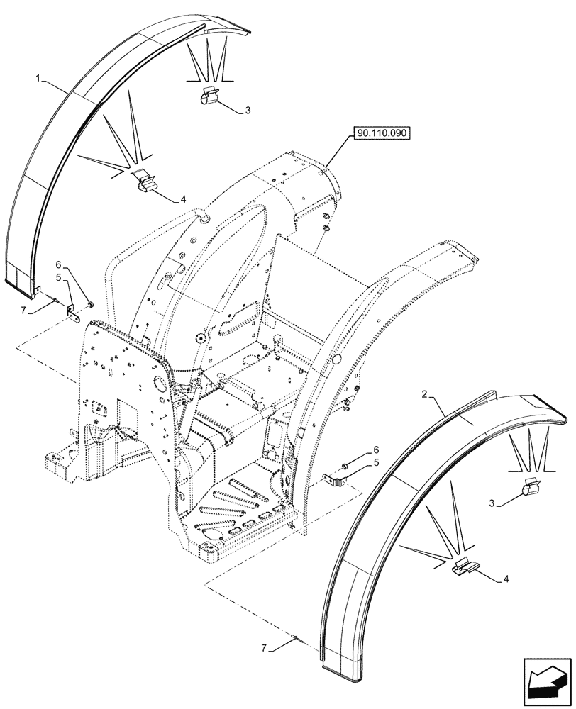 Схема запчастей Case IH FARMALL 110N - (90.116.090) - VAR - 744478 - REAR FENDER EXTENSION, FLAT TYPE, W/O CAB (90) - PLATFORM, CAB, BODYWORK AND DECALS