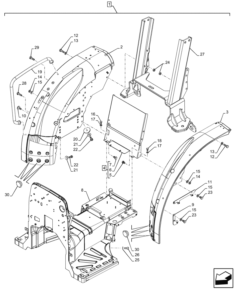 Схема запчастей Case IH FARMALL 110V - (90.110.010) - VAR - 744478, 759036 - PLATFORM, REAR FENDER, MIDDLE POSITION, W/O CAB (90) - PLATFORM, CAB, BODYWORK AND DECALS