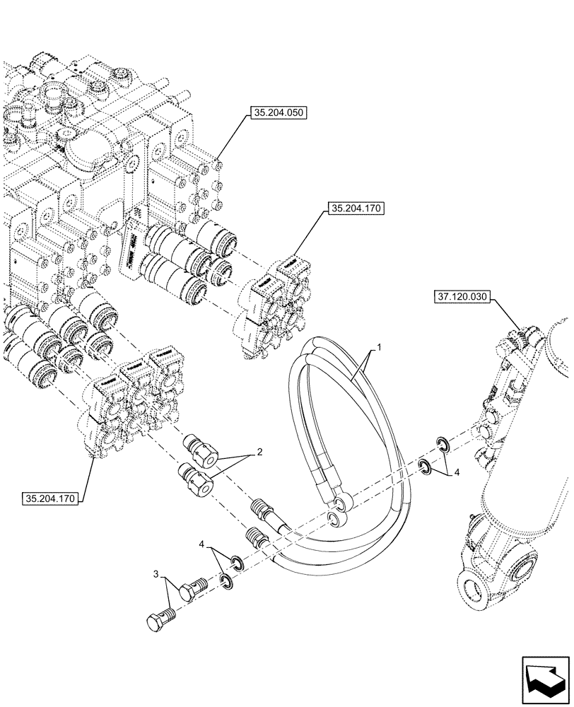 Схема запчастей Case IH OPTUM 270 CVT - (35.124.040) - VAR - 758761, 758765 - REAR, 3 POINT HITCH, TOP LINK, CYLINDER, LINE (35) - HYDRAULIC SYSTEMS