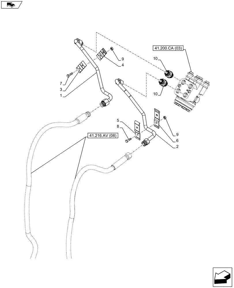 Схема запчастей Case IH FARMALL 115C - (41.216.AV[07]) - VAR - 330581 - STEERING LINE - 2WD (41) - STEERING