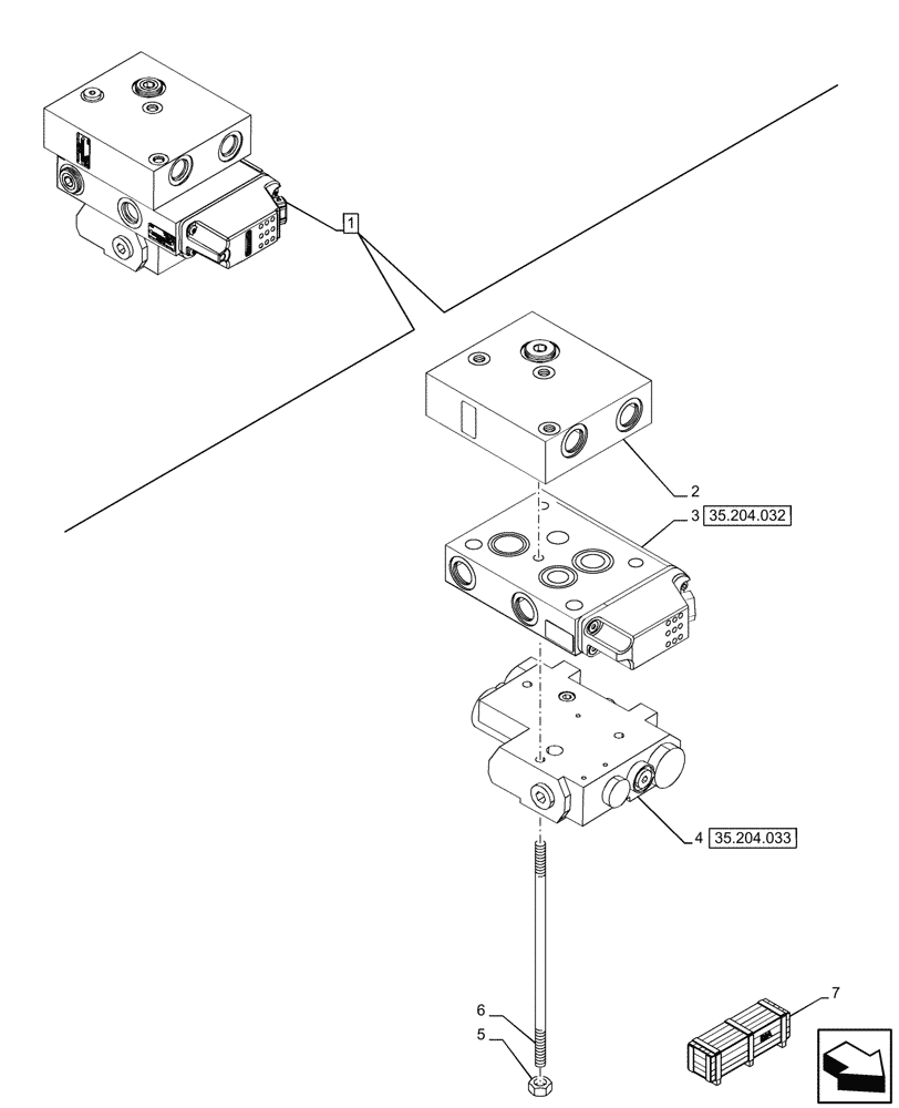 Схема запчастей Case IH OPTUM 270 CVT - (35.204.031) - VAR - 758064 - 1 MID-MOUNT CONTROL VALVE, COMPONENTS (35) - HYDRAULIC SYSTEMS