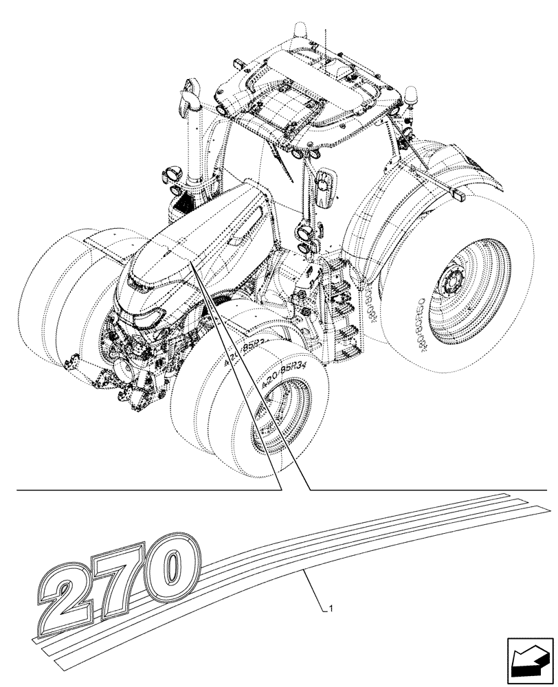Схема запчастей Case IH OPTUM 270 CVT - (90.108.740) - MODEL IDENTIFICATION DECAL (90) - PLATFORM, CAB, BODYWORK AND DECALS