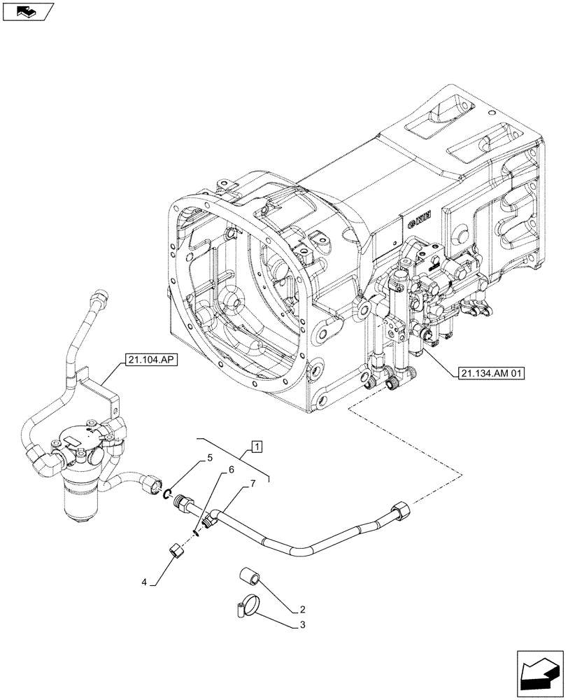 Схема запчастей Case IH FARMALL 85C - (21.104.AL) - VAR - 744762, 744763, 744764 - TRANSMISSION LUBRICATION LINE, LEFT SIDE (21) - TRANSMISSION