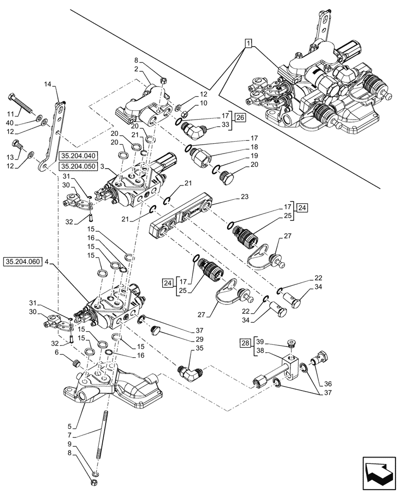 Схема запчастей Case IH FARMALL 110V - (35.204.030) - VAR - 341790 - 2 REMOTE CONTROL VALVES, COMPONENTS (35) - HYDRAULIC SYSTEMS