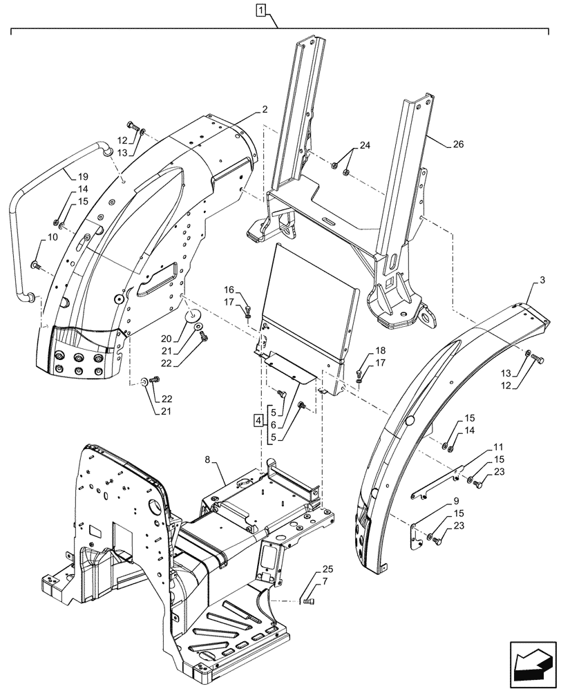 Схема запчастей Case IH FARMALL 80N - (90.110.070) - VAR - 341793, 744478 - PLATFORM, REAR FENDER, LOW POSITION, W/O CAB (90) - PLATFORM, CAB, BODYWORK AND DECALS