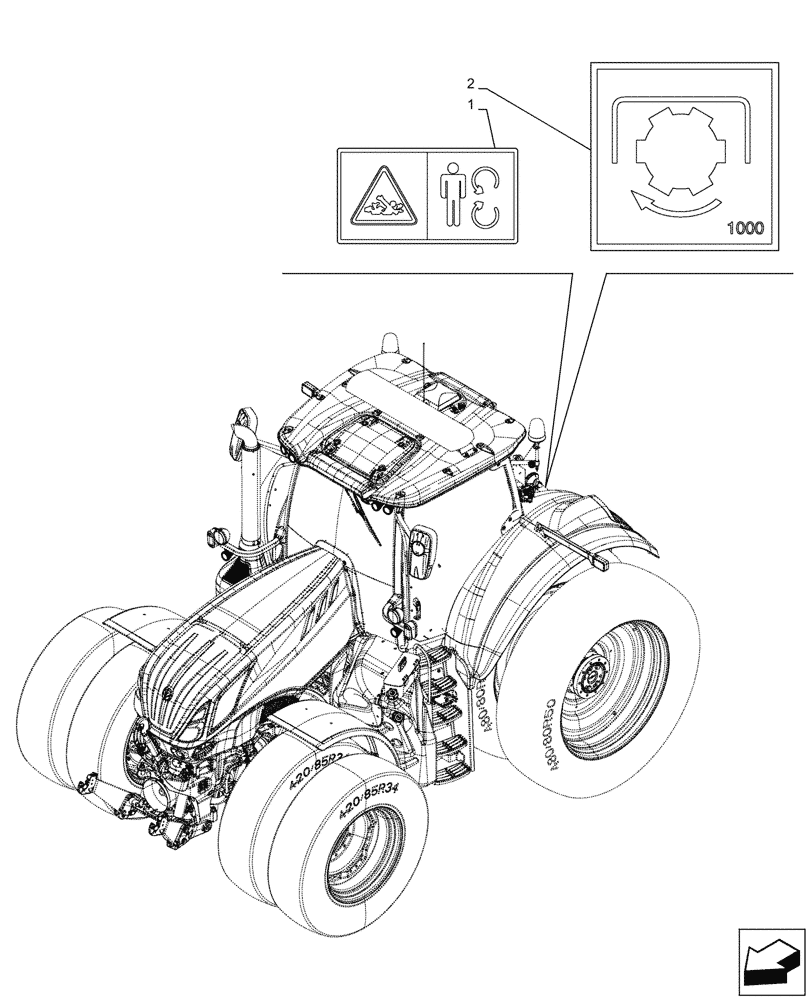 Схема запчастей Case IH OPTUM 270 CVT - (90.108.130) - VAR - 758770, 758771, 759305, 759306 - WARNING DECAL, PTO (90) - PLATFORM, CAB, BODYWORK AND DECALS