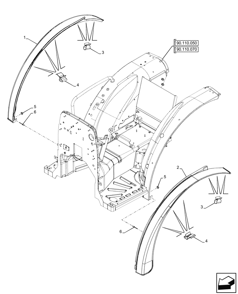 Схема запчастей Case IH FARMALL 90V - (90.116.140) - VAR - 744478 - REAR FENDER EXTENSION, FLAT TYPE, W/O CAB (90) - PLATFORM, CAB, BODYWORK AND DECALS