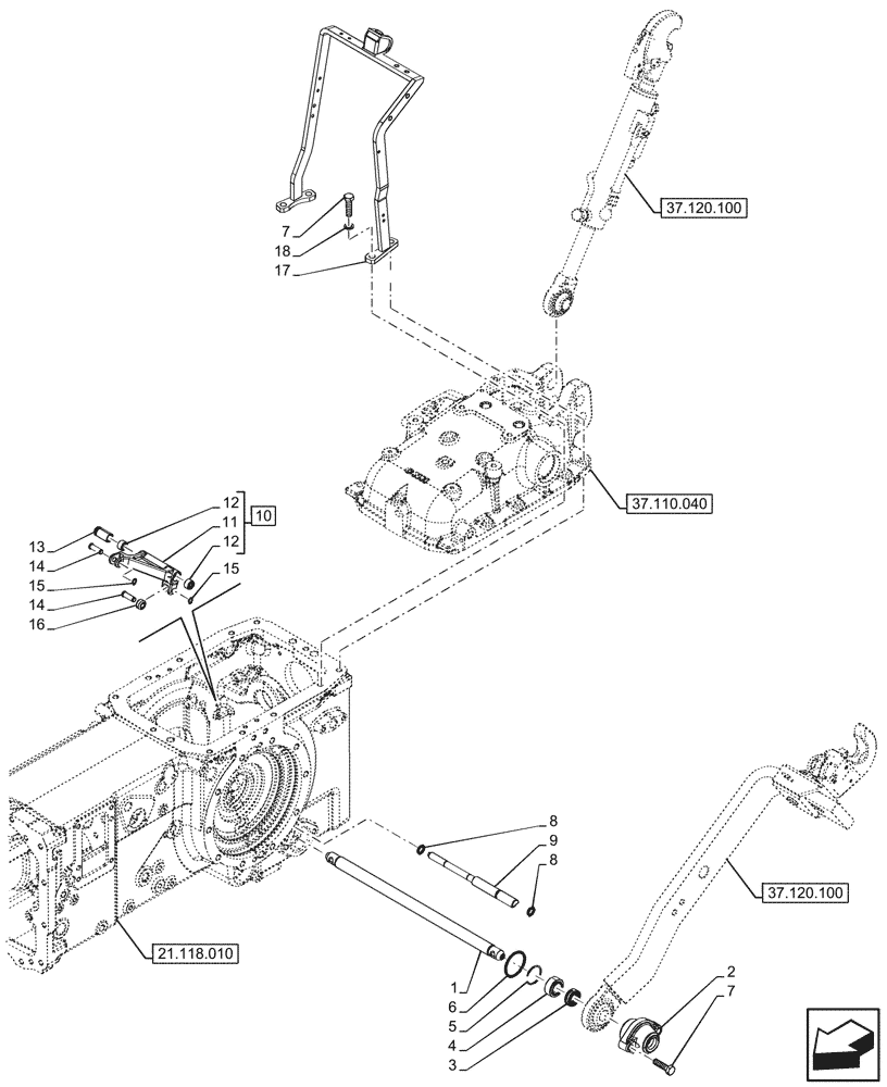 Схема запчастей Case IH FARMALL 100N - (37.120.030) - VAR - 342264, 342265, 341490, 341491, 341846, 341847, 743524, 744833, 759013 - REAR, 3 POINT HITCH, LOWER LINK, BAR, W/ LIFT-O-MATIC (37) - HITCHES, DRAWBARS & IMPLEMENT COUPLINGS