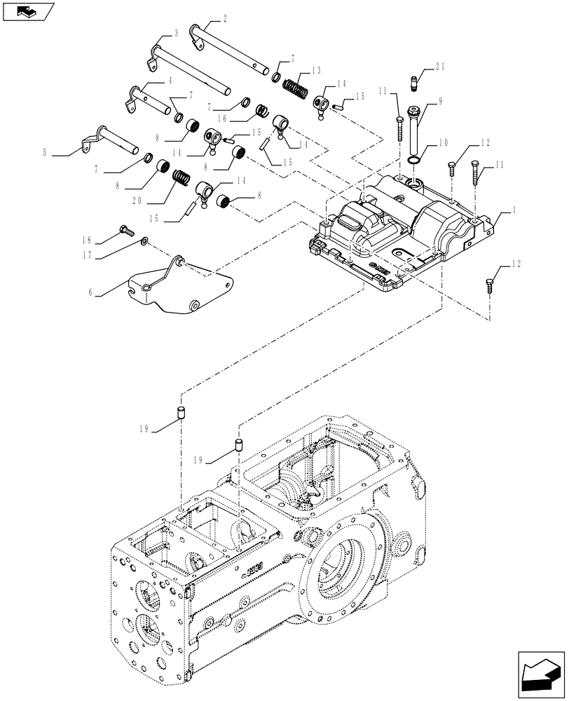 Схема запчастей Case IH FARMALL 95C - (21.134.AI[01]) - TRANSMISSION, CONTROL, INSIDE (21) - TRANSMISSION