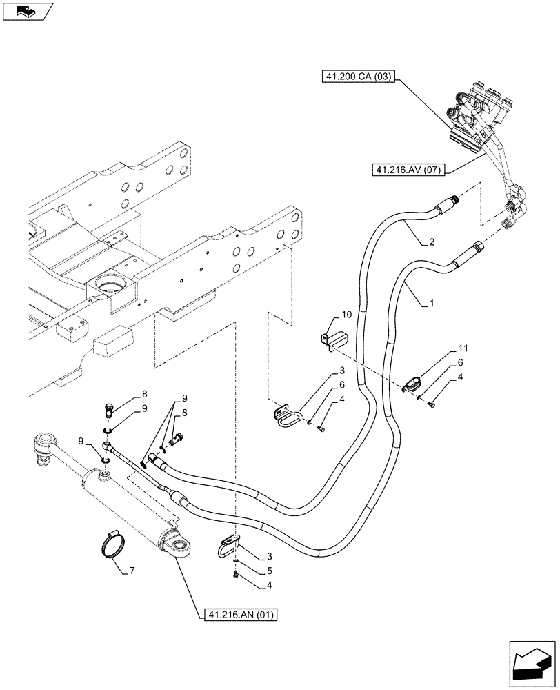 Схема запчастей Case IH FARMALL 115C - (41.216.AV[08]) - VAR - 330581 - STEERING VALVE, HYDR LINES - 2WD (41) - STEERING