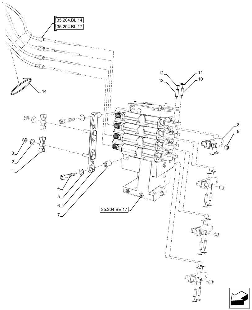 Схема запчастей Case IH FARMALL 110A - (35.204.BL[20]) - VAR - 429474 - 4 REMOTE CONTROL VALVES, ACTUATOR (35) - HYDRAULIC SYSTEMS