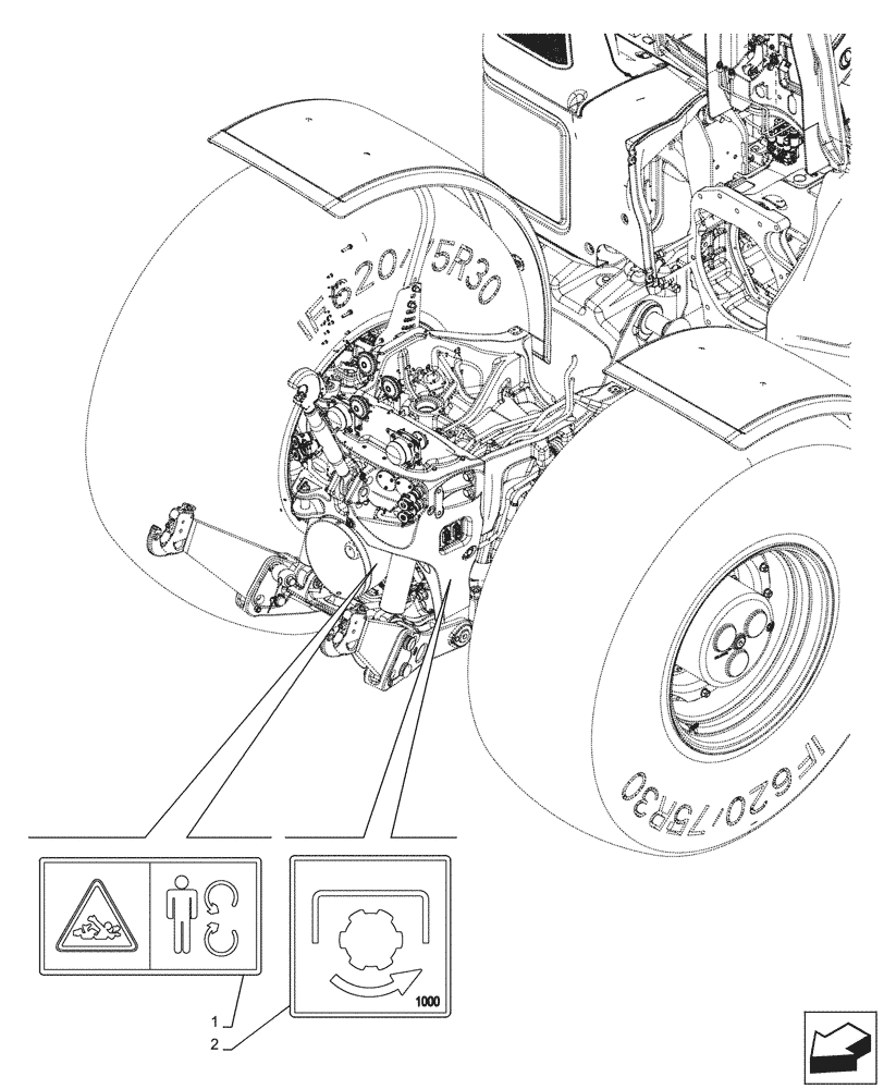 Схема запчастей Case IH OPTUM 270 CVT - (90.108.190) - VAR - 758771, 758773, 759307, 759308 - WARNING DECAL, PTO (90) - PLATFORM, CAB, BODYWORK AND DECALS