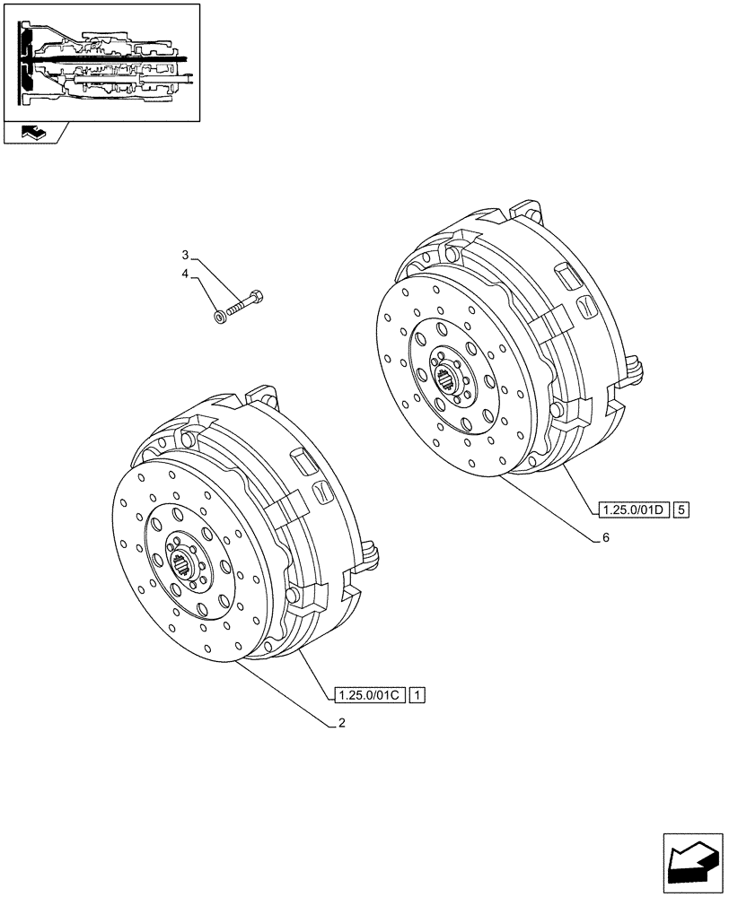 Схема запчастей Case IH JX65 - (1.25.0/01[02]) - CLUTCH - FOR STRADDLE VERSION (03) - TRANSMISSION