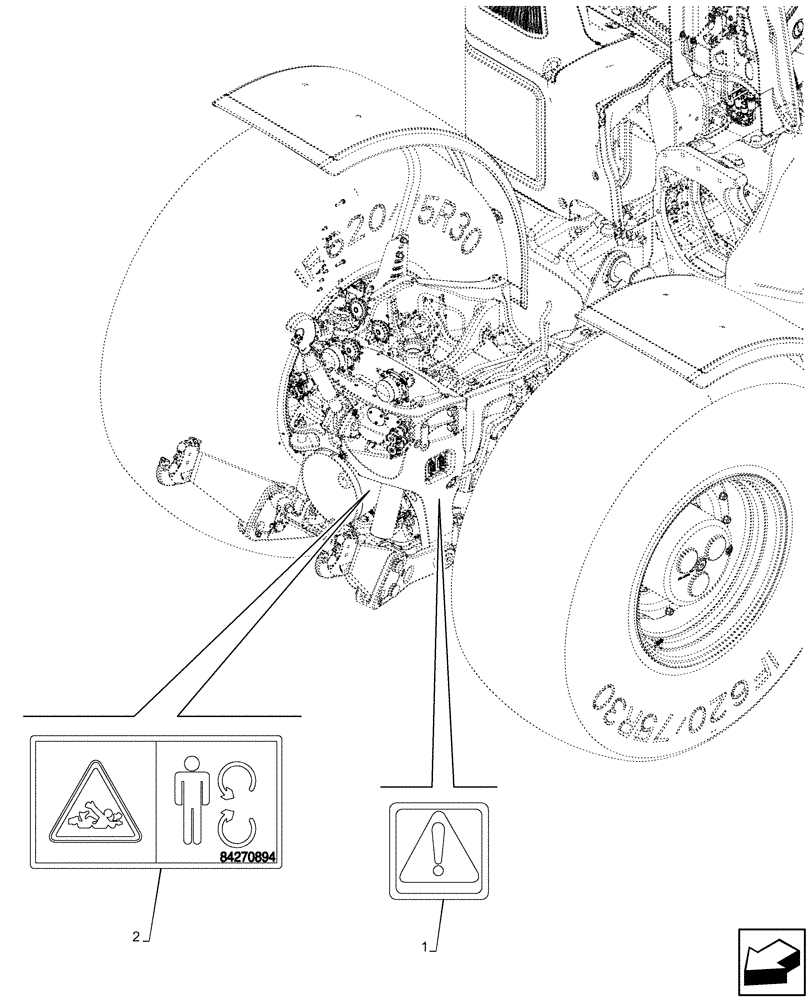 Схема запчастей Case IH OPTUM 270 CVT - (90.108.170) - VAR - 758770, 758771 - WARNING DECAL, PTO (90) - PLATFORM, CAB, BODYWORK AND DECALS