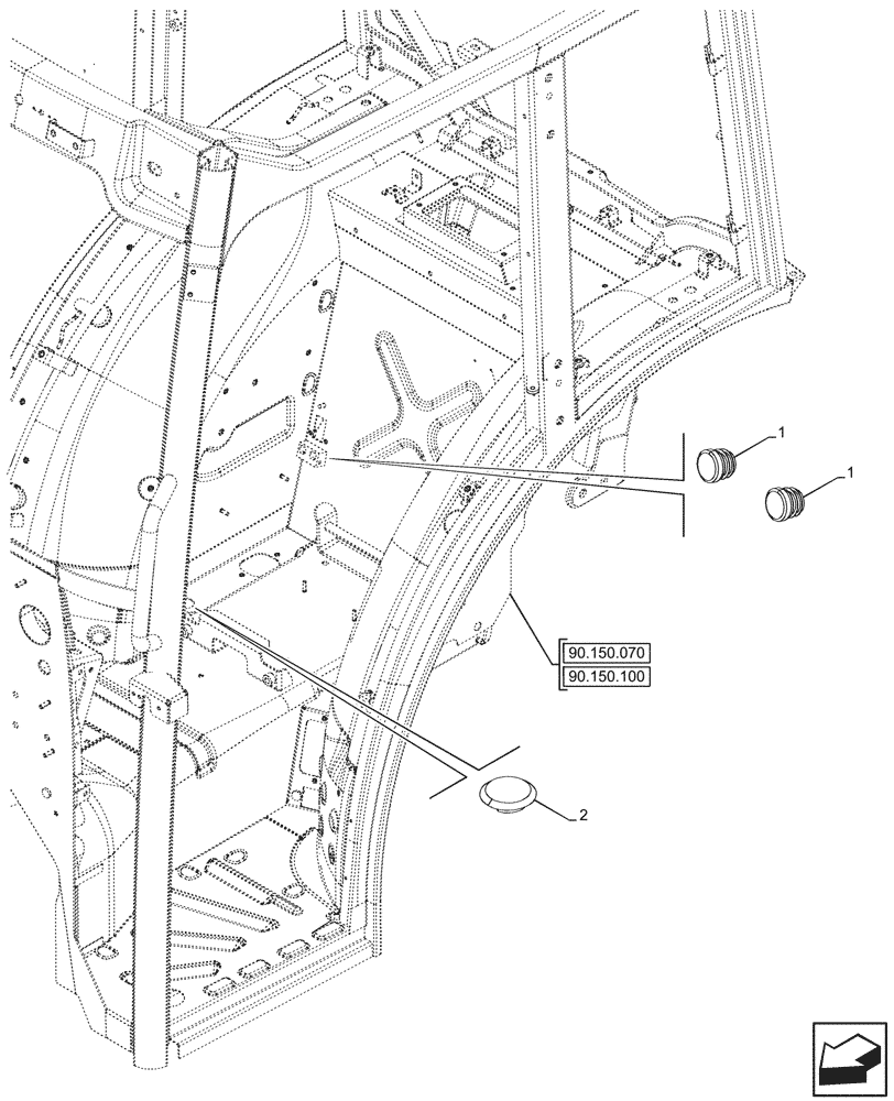 Схема запчастей Case IH FARMALL 100V - (90.150.060) - VAR - 342273, 342274, 759031, 759033 - FLOOR, PLUG, CAB (90) - PLATFORM, CAB, BODYWORK AND DECALS