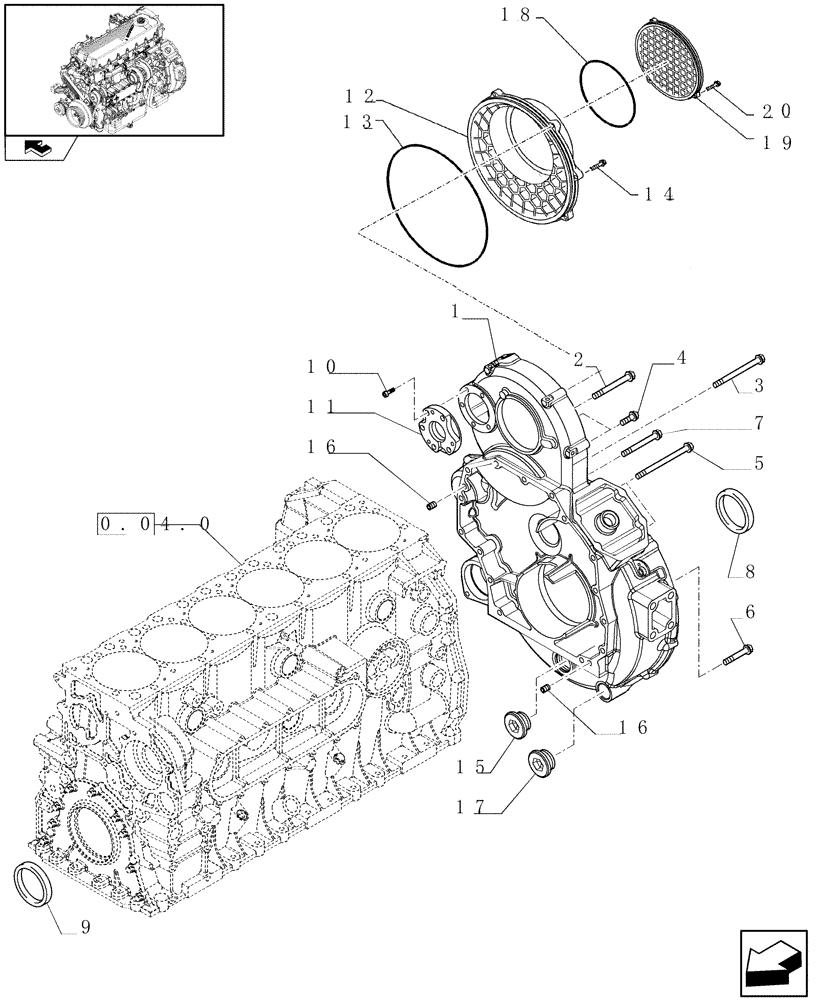 Схема запчастей Case IH A8800 - (0.04.3[1]) - FLYWHEEL CASE (504129217 - 504134507) (10) - ENGINE