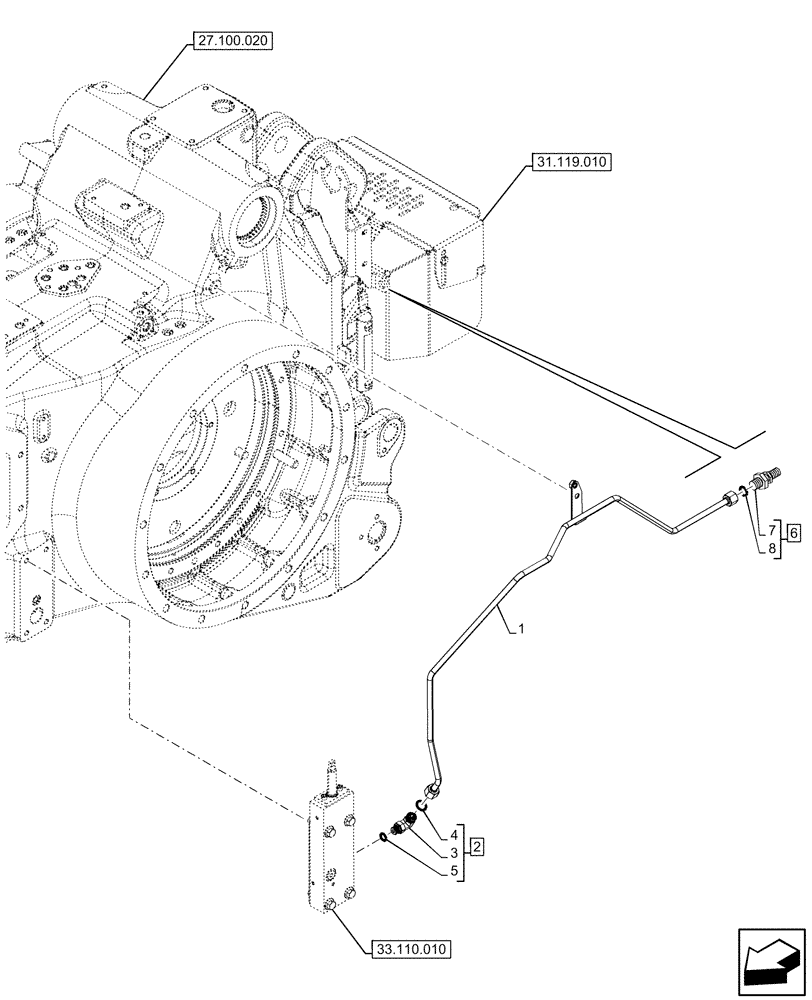 Схема запчастей Case IH OPTUM 270 CVT - (33.110.050) - VAR - 758792 - PARKING LOCK, LINES (33) - BRAKES & CONTROLS