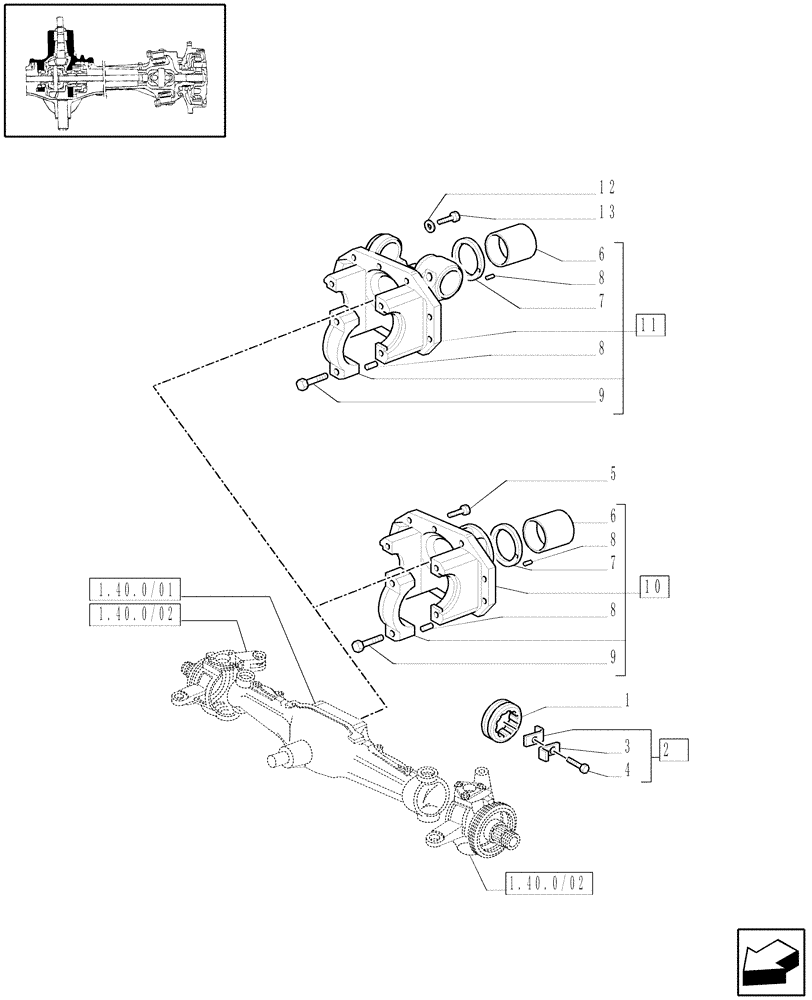 Схема запчастей Case IH JX1060C - (1.40.0/05) - 4WD FRONT AXLE - SUPPORT (04) - FRONT AXLE & STEERING