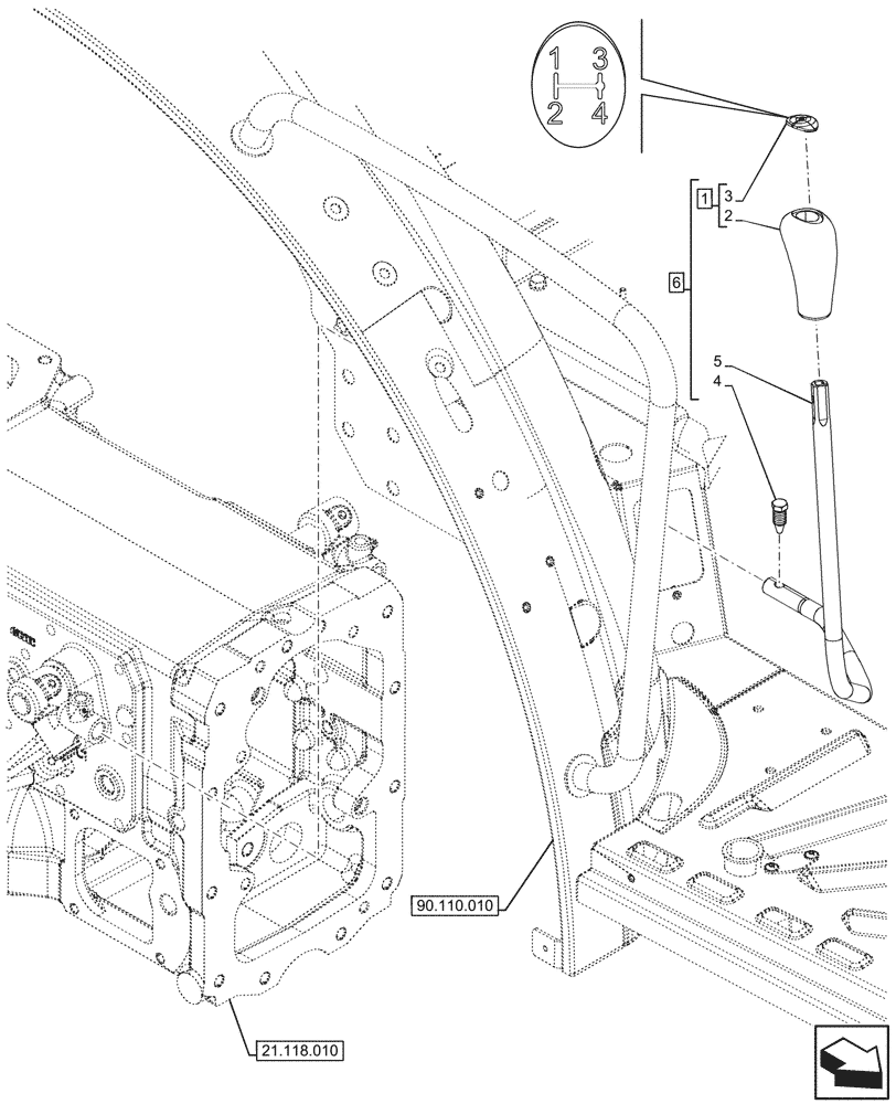 Схема запчастей Case IH FARMALL 100V - (21.130.010) - VAR - 743381, 743508 - TRANSMISSION, CONTROLS, LEVER, SHUTTLE, W/O CAB (21) - TRANSMISSION