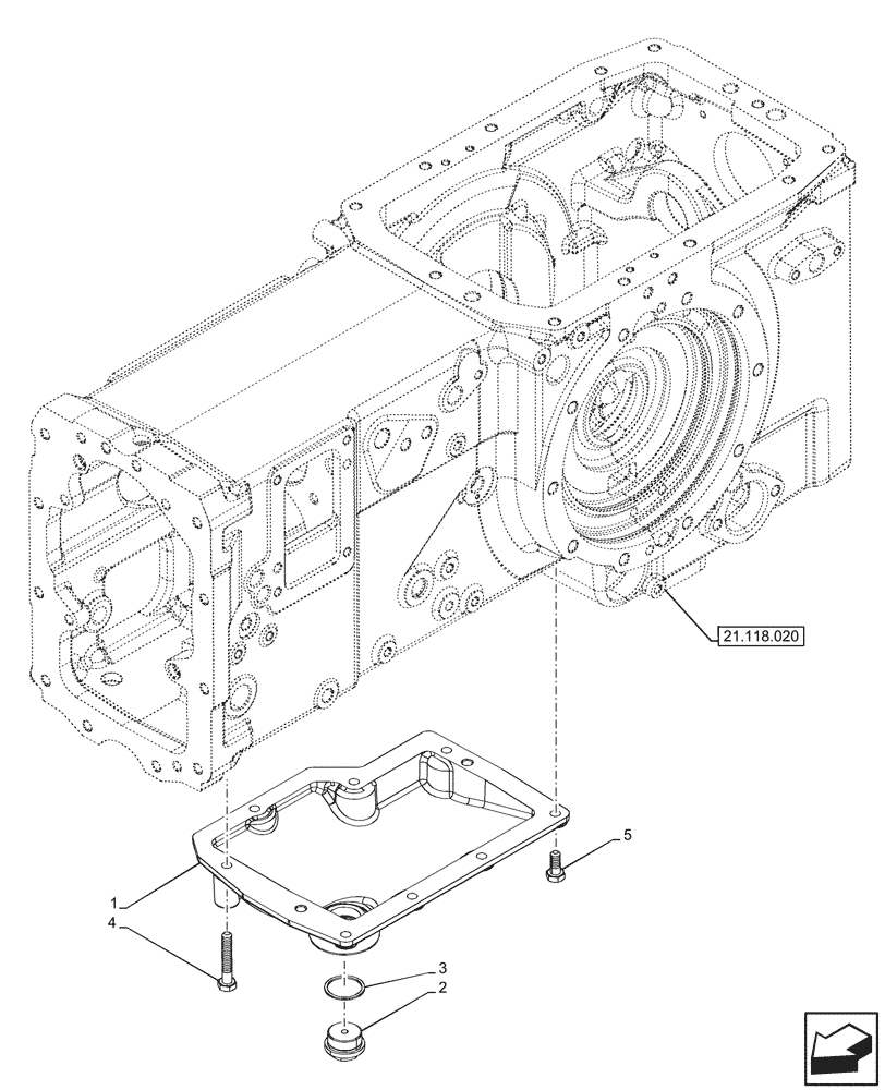 Схема запчастей Case IH FARMALL 90N - (21.200.020) - TRANSMISSION, DROP BOX, POWERSHUTTLE, 2WD (21) - TRANSMISSION