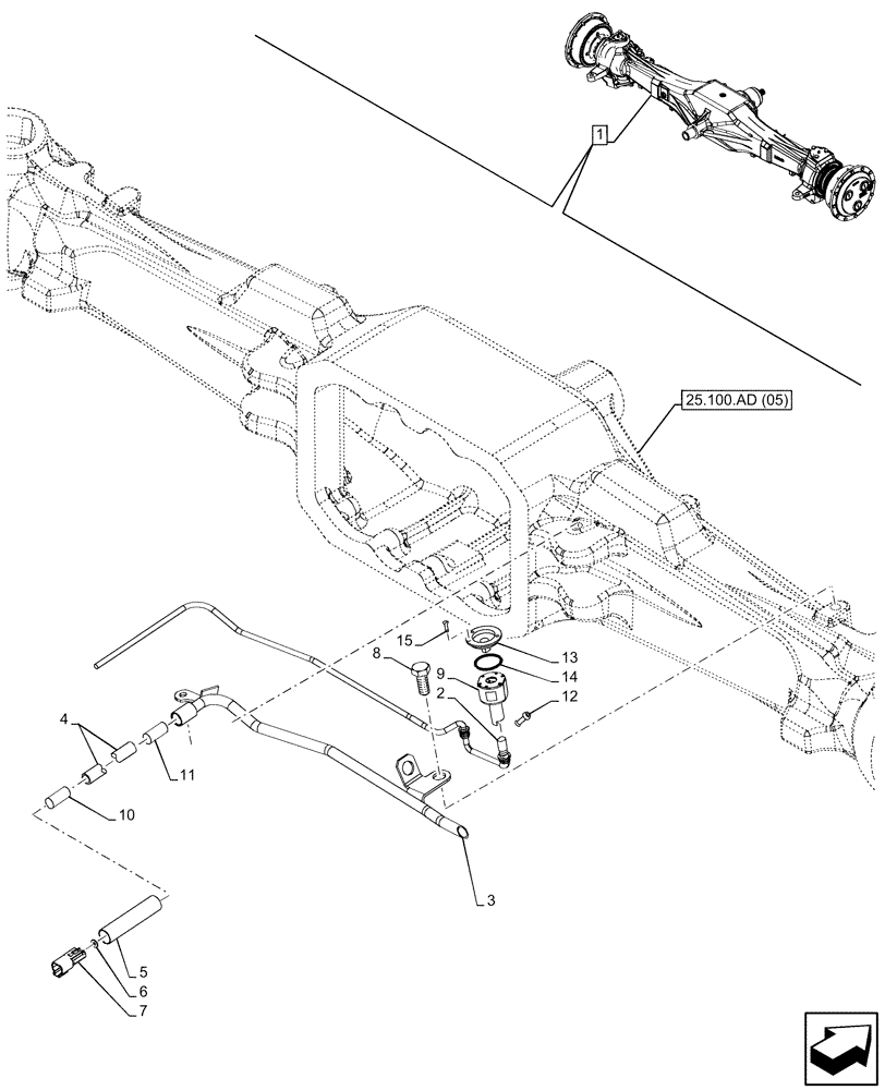 Схема запчастей Case IH MAXXUM 145 - (55.047.AA[05]) - VAR - 758425, 758426 - FRONT AXLE, W/ HYDRAULIC DIFFERENTIAL LOCK, W/ STEERING SENSORS, STEERING, SENSOR (55) - ELECTRICAL SYSTEMS