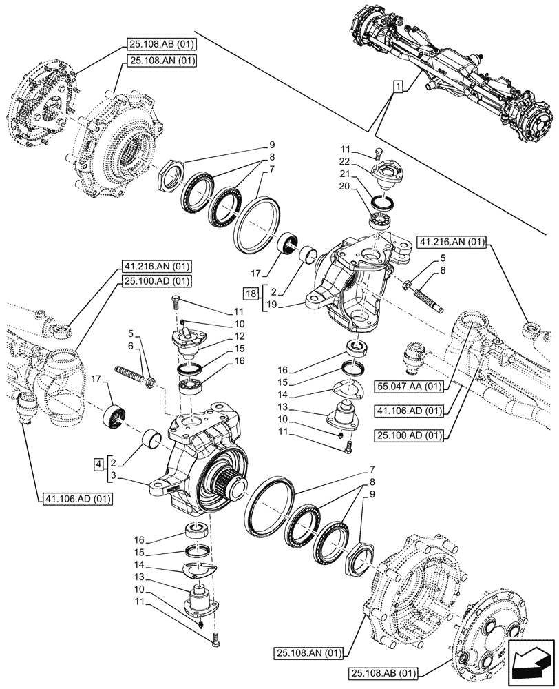 Схема запчастей Case IH MAXXUM 145 - (25.108.AG[01]) - VAR - 390409, 758420, 758421 - FRONT AXLE, W/ HYDRAULIC DIFFERENTIAL LOCK, W/ STEERING SENSORS, W/O WATERPROOF, STEERING KNUCKLE (25) - FRONT AXLE SYSTEM