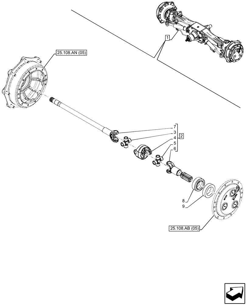 Схема запчастей Case IH MAXXUM 135 - (25.108.AA[05]) - VAR - 758425, 758426 - FRONT AXLE, W/ HYDRAULIC DIFFERENTIAL LOCK, W/ STEERING SENSORS, W/O WATERPROOF, SHAFT (25) - FRONT AXLE SYSTEM