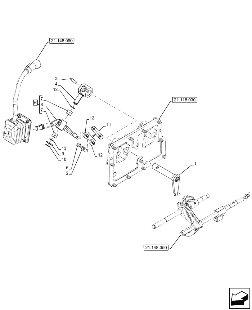 Схема запчастей Case IH FARMALL 90V - (21.148.090) - VAR - 330111, 743548 - TRANSMISSION CONTROL, LINKAGE, SPLITTER, W/O CREEPER (21) - TRANSMISSION