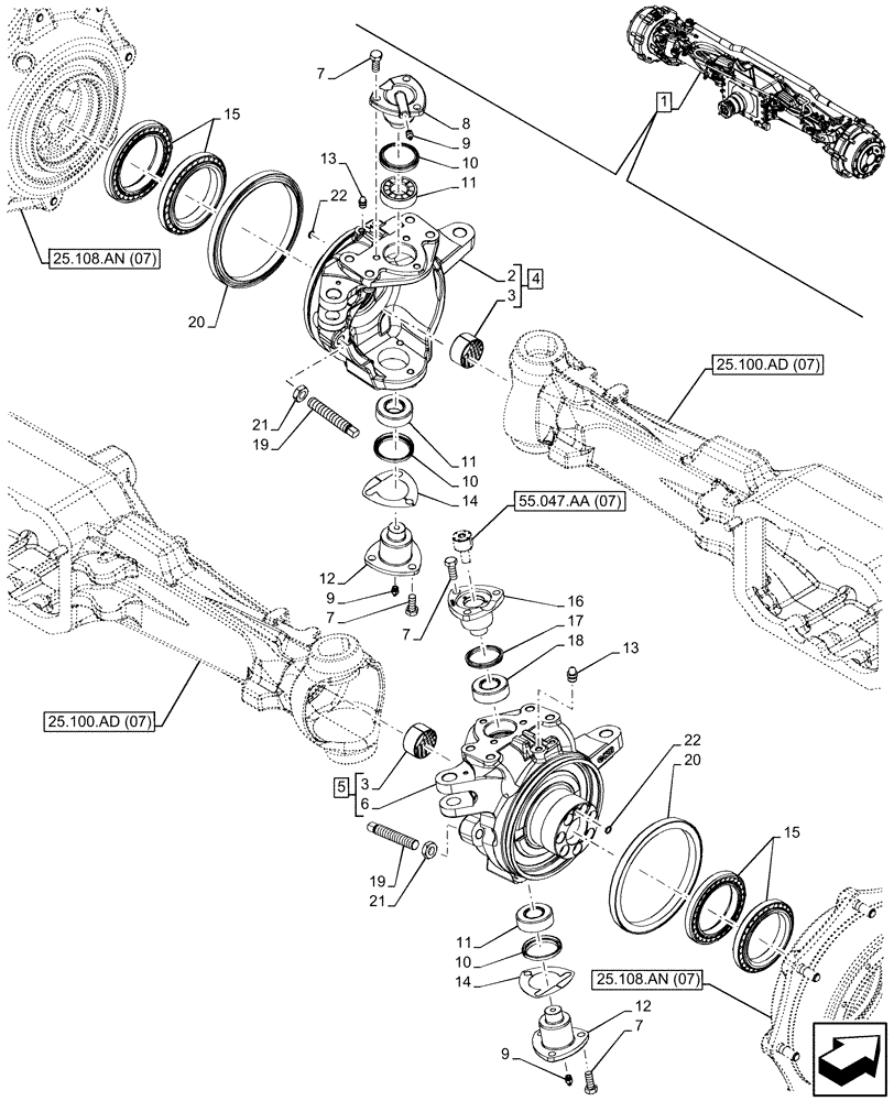 Схема запчастей Case IH MAXXUM 150 - (25.108.AG[07]) - VAR - 758428 - SUSPENDED FRONT AXLE WITH HYDR. DIFF. LOCK, STRG SENSOR & BRAKES, STEERING KNUCKLE (25) - FRONT AXLE SYSTEM