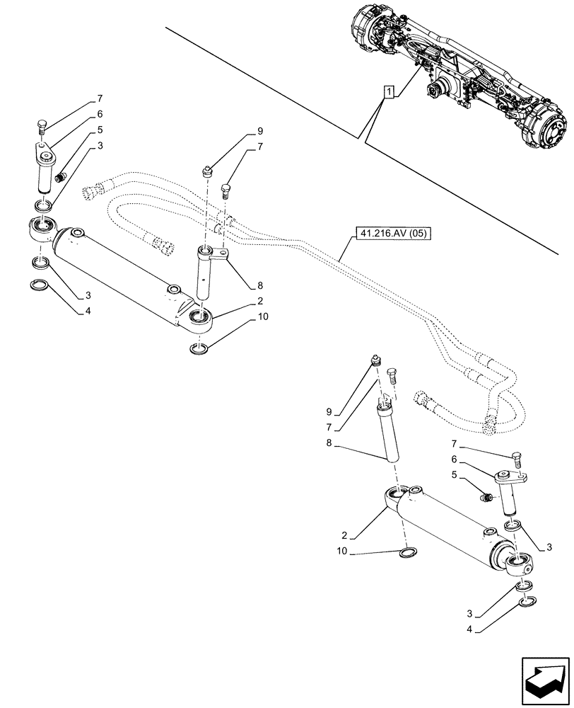 Схема запчастей Case IH MAXXUM 150 - (41.216.AN[09]) - VAR - 758428 - SUSPENDED FRONT AXLE WITH HYDR. DIFF. LOCK, STRG SENSOR & BRAKES, STEERING CYLINDER (41) - STEERING