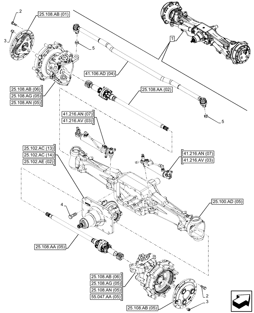 Схема запчастей Case IH MAXXUM 115 - (25.100.AA[05]) - VAR - 758425, 758426 - FRONT AXLE, W/ HYDRAULIC DIFFERENTIAL LOCK, W/ STEERING SENSORS (25) - FRONT AXLE SYSTEM