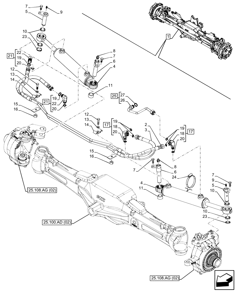 Схема запчастей Case IH MAXXUM 135 - (41.216.AN[02]) - VAR - 758422 - SUSPENDED FRONT AXLE WITH HYDR. DIFF. LOCK & STRG SENSOR, STEERING CYLINDER (41) - STEERING