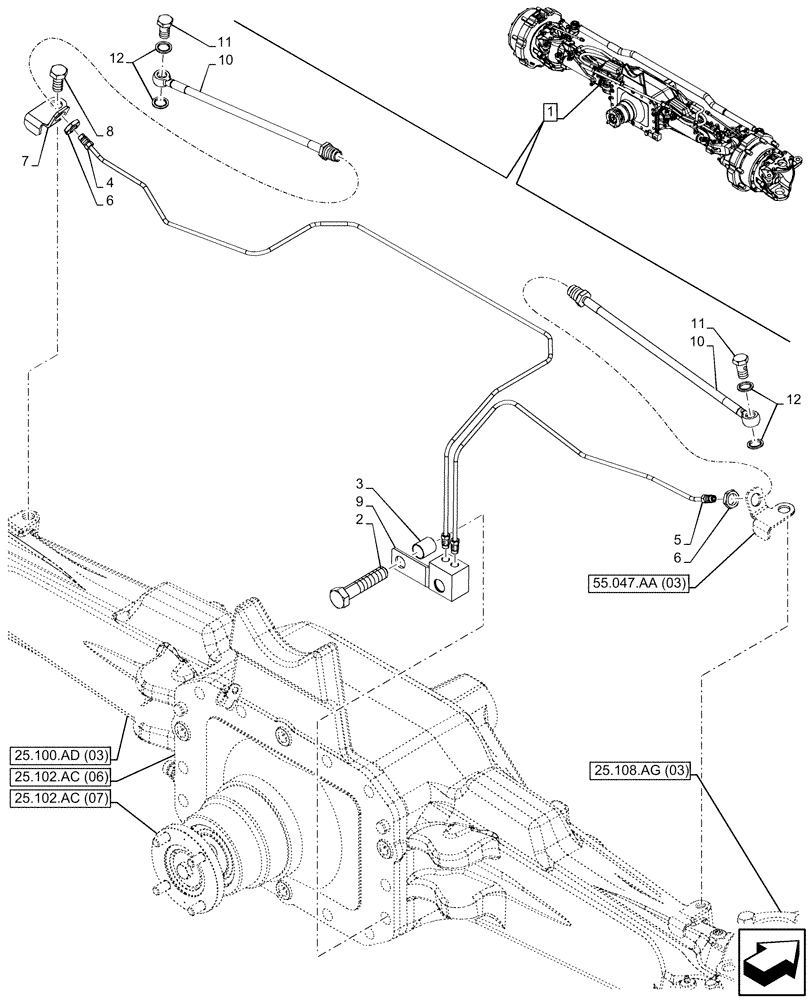 Схема запчастей Case IH MAXXUM 115 - (33.204.AD[02]) - VAR - 758423 - SUSPENDED FRONT AXLE WITH HYDR. DIFF. LOCK, STRG SENSOR & BRAKES, BRAKE LINE (33) - BRAKES & CONTROLS