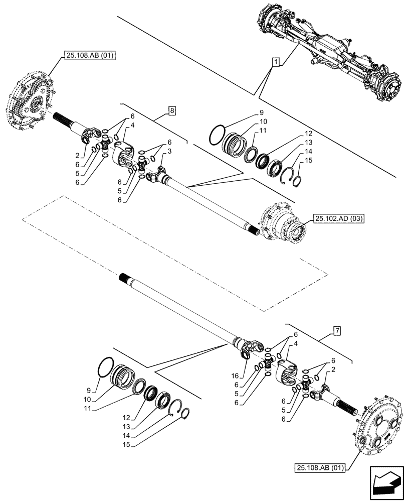 Схема запчастей Case IH MAXXUM 115 - (25.108.AA[09]) - VAR - 392196, 758417, 758418, 758419 - FRONT AXLE, W/ LIMITED SLIP DIFFERENTIAL, SHAFT (25) - FRONT AXLE SYSTEM