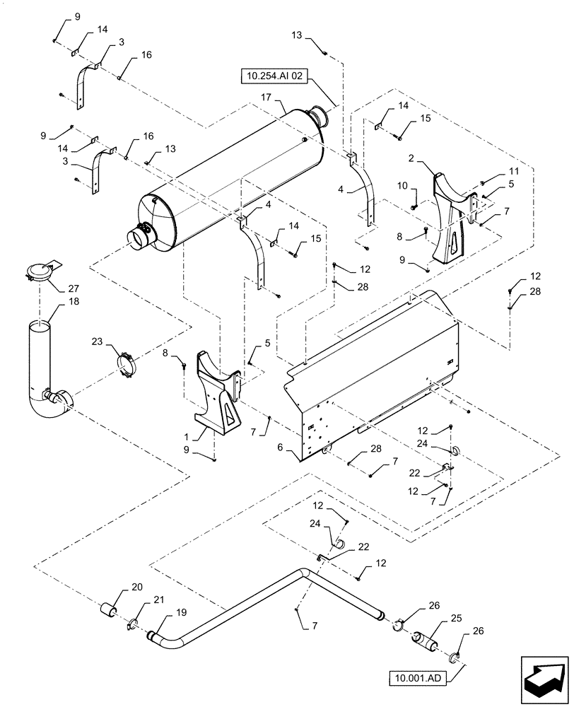 Схема запчастей Case IH 5140 - (10.254.AI[03]) - MUFFLER ASSY W/ SHIELD (10) - ENGINE