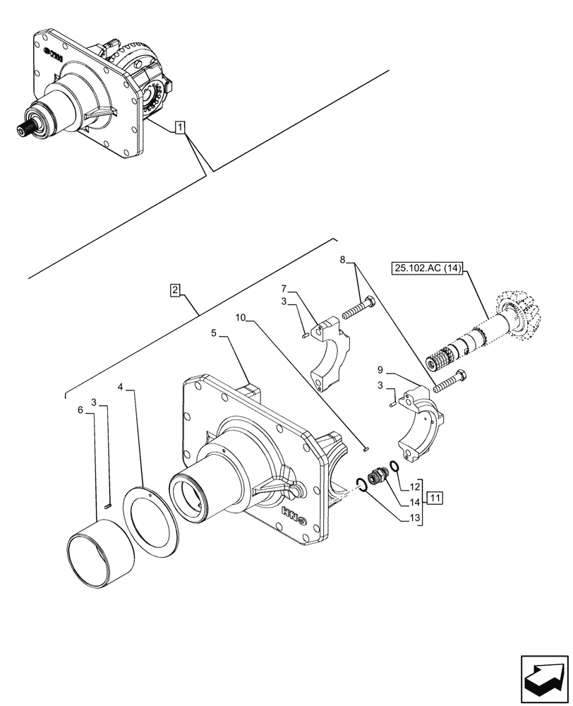 Схема запчастей Case IH MAXXUM 135 - (25.102.AC[13]) - VAR - 758425, 758426 - FRONT AXLE, W/ HYDRAULIC DIFFERENTIAL LOCK, W/ STEERING SENSORS, DIFFERENTIAL, CARRIER (25) - FRONT AXLE SYSTEM