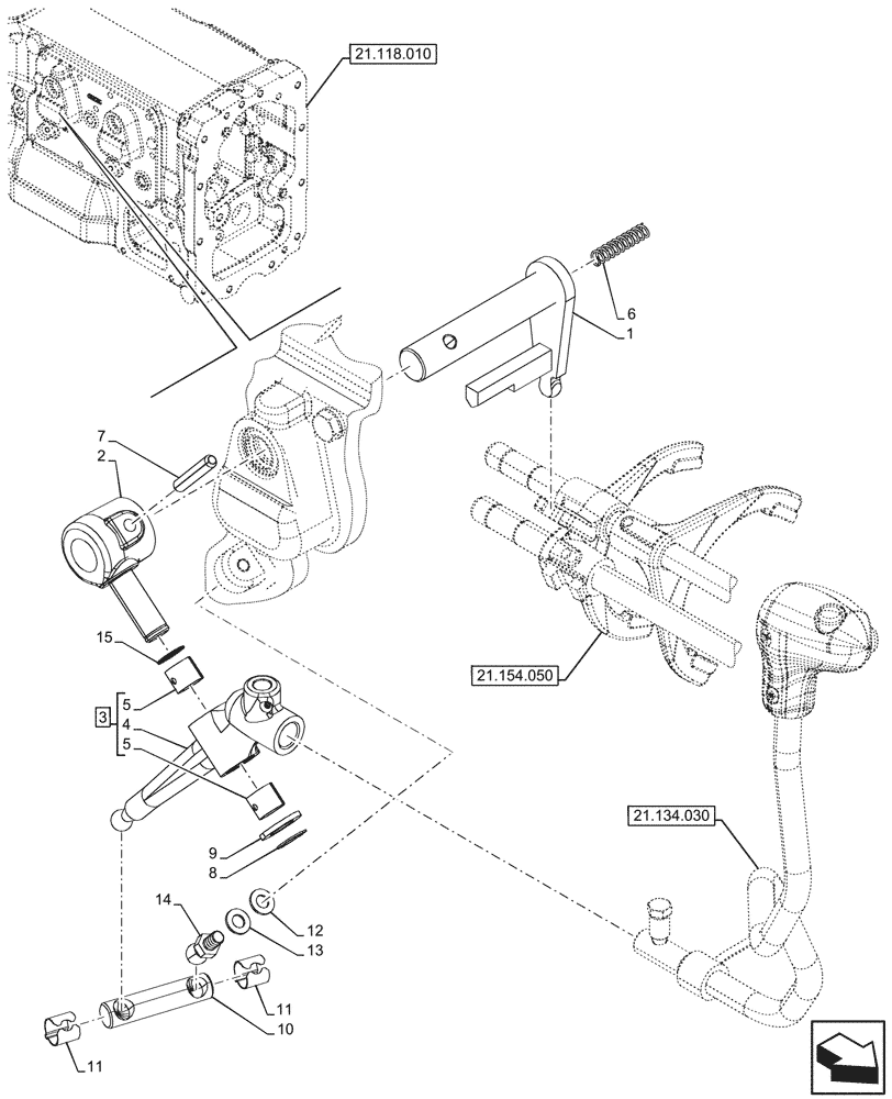 Схема запчастей Case IH FARMALL 100V - (21.154.060) - VAR - 330111, 743548 - TRANSMISSION, INTERNAL, SHIFTER FORK, CONTROLS, POWERSHUTTLE (21) - TRANSMISSION